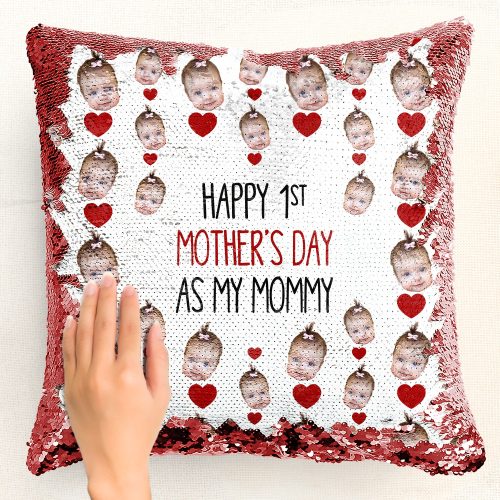 First Mothers Day Gifts For New Mom - Custom Photo Sequin Pillow